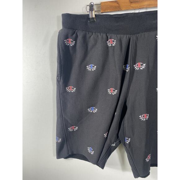 Champion Cut Off Sweatpants Jogger Shorts XL Mens Reverse Weave Black Print Gym - Picture 6 of 12